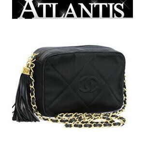 Chanel Matelasse Coco Mark Chain Shoulder Bag Black Satin Leather